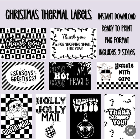 Christmas Thermal Labels PNG Digital Downloads